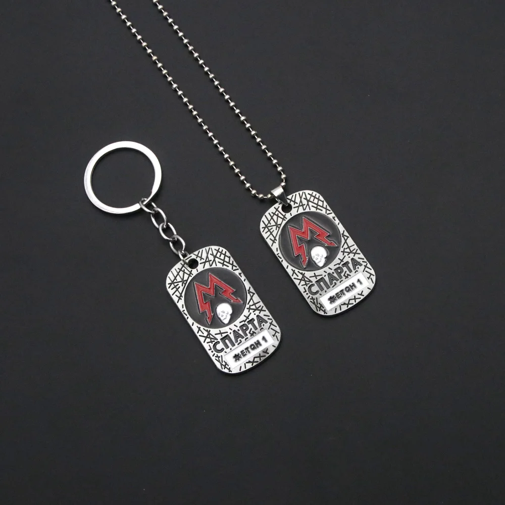 Game Metro Exodus 2033 Keychain Spartan Rangers Logo Keyring Dog Tag Skull Pendant for Women Men Jewelry