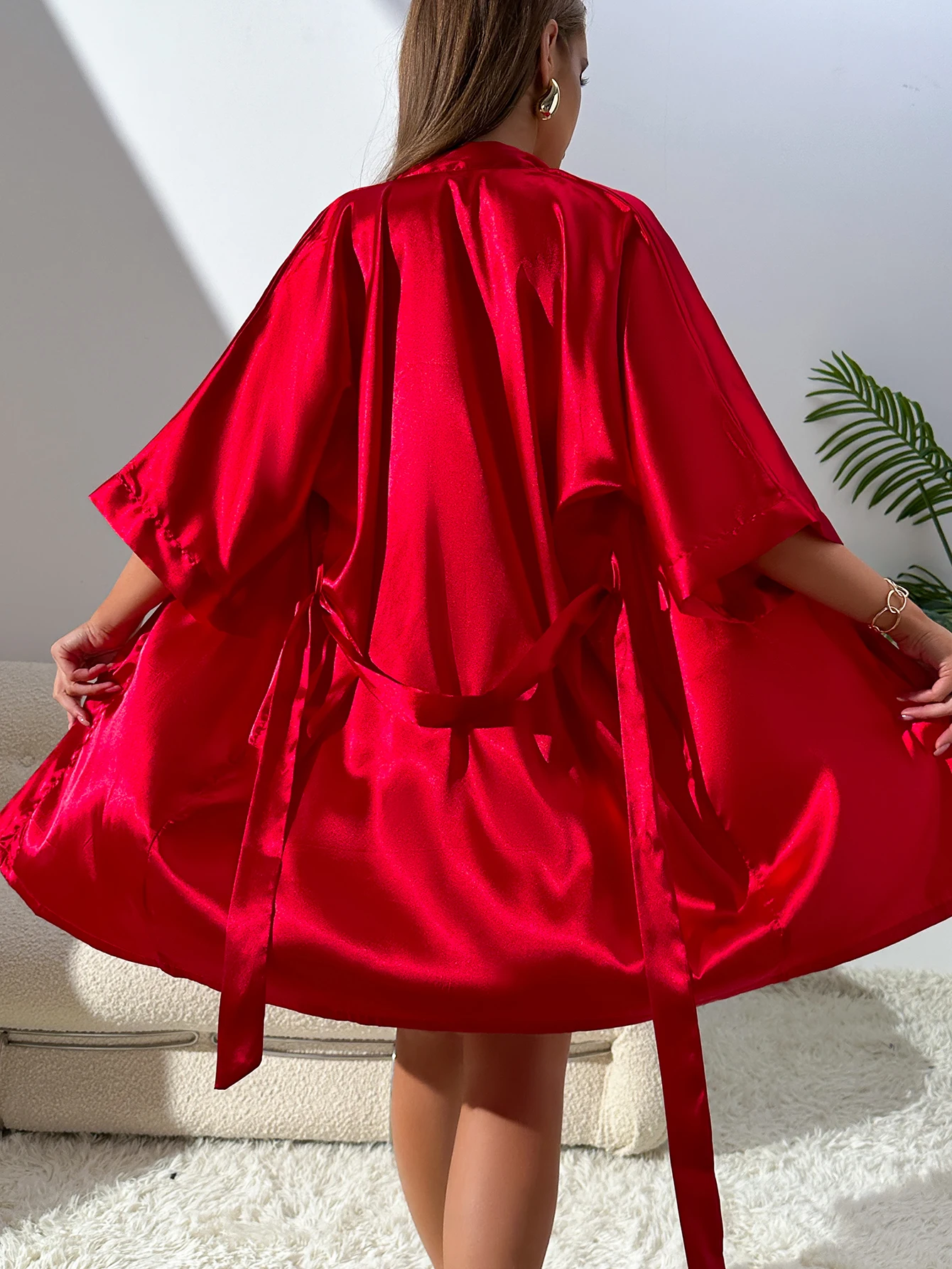 Autumn New Women's Silk Pajamas Sexy Fashion Pajamas Set And Simple Robe Three Piece Women's Loungewear image 2
