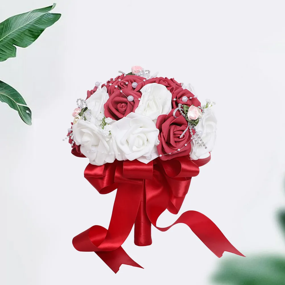 

1Pcs Premium Pe Realistic Artificial Wedding Bouquet for Bride Bridal Hand Bouquet Red Lifelike Floral Decor for Wedding