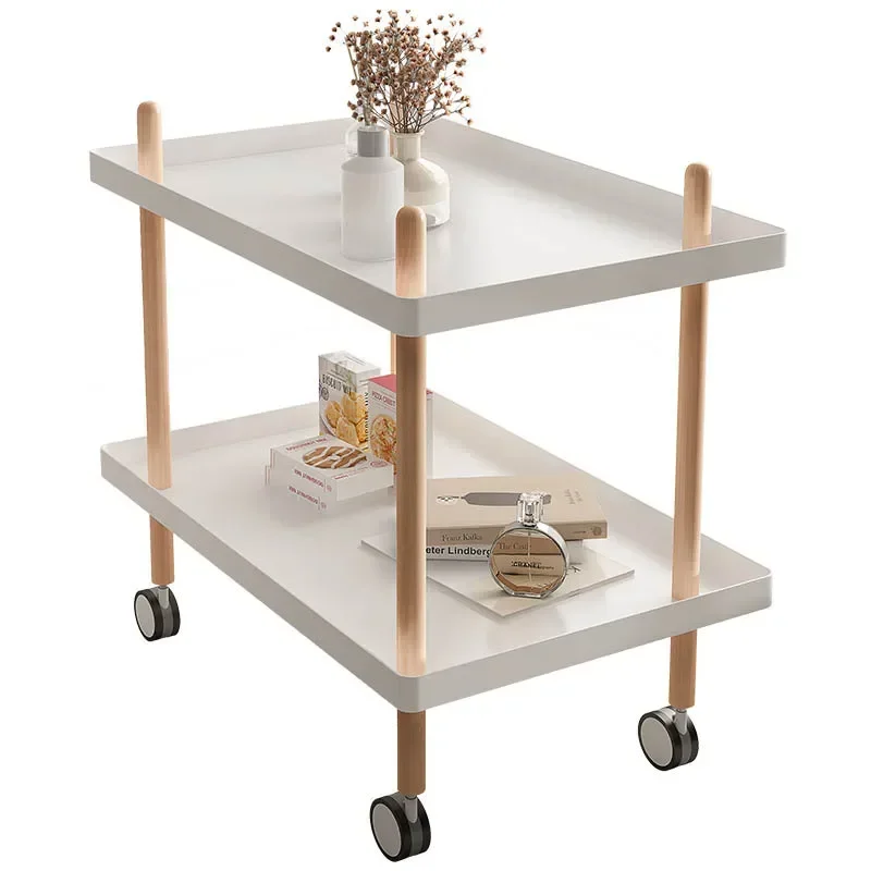 

Fashion Nordic Hotel Rolling Cart Household Two-storey Chafing Dish Shelf Multi-functional Mobile Solid Wood Wine Trolley