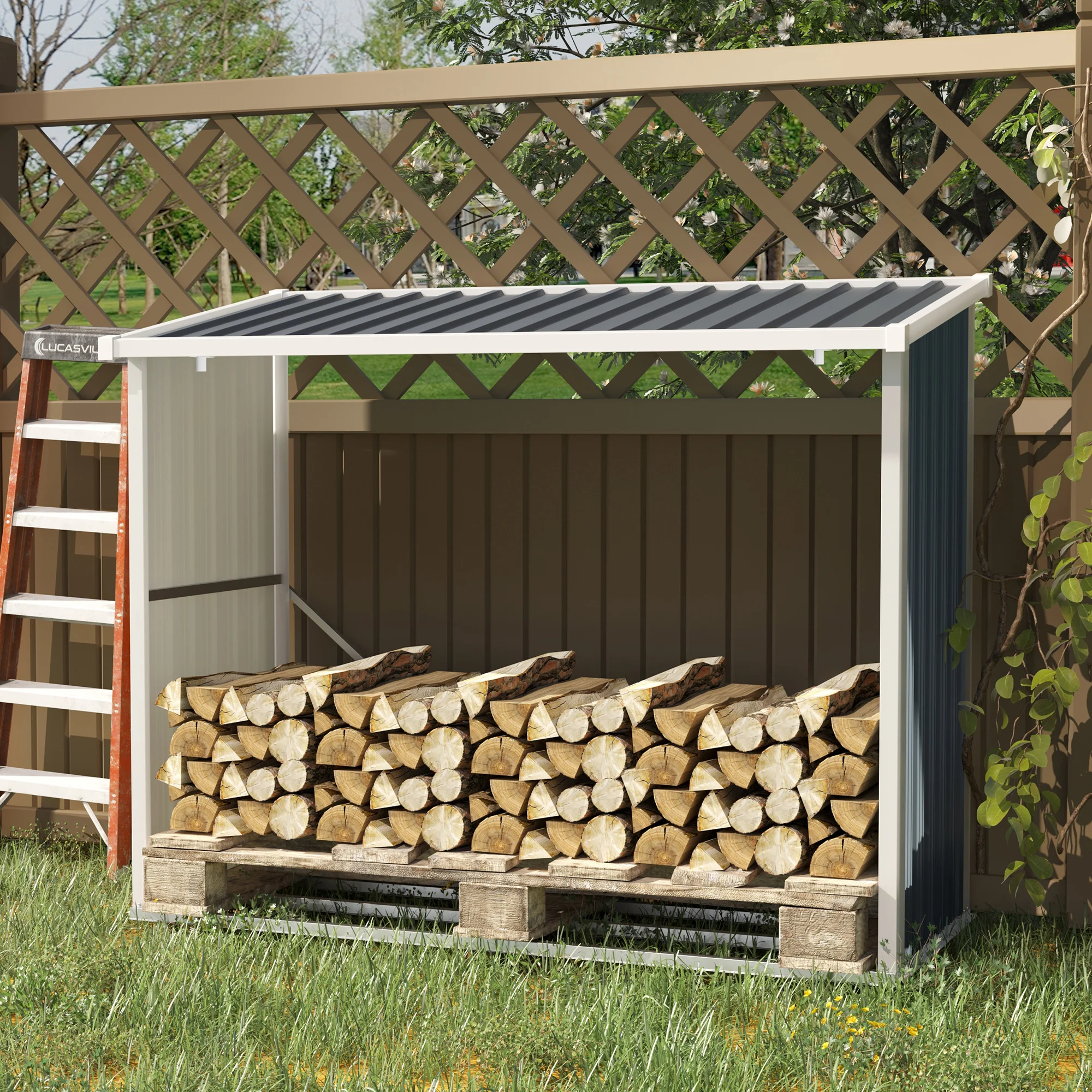 Outsunny Garden Firewood shed galvanized steel 185x84x133,5/148,5 cm