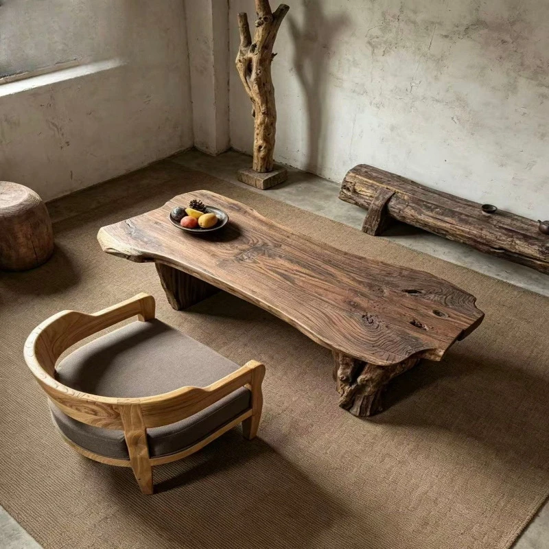 

Solid wood retro coffee table creative log tea table living room coffee table