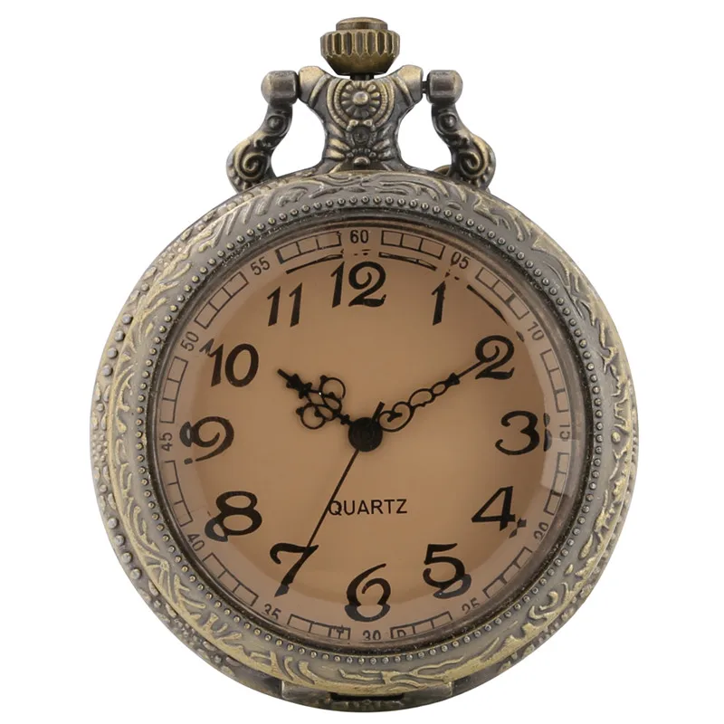 Reloj de bolsillo de estilo Retro para hombres y mujeres, números árabes con pantalla de reloj de cuarzo, cubierta transparente, cadena colgante de collar