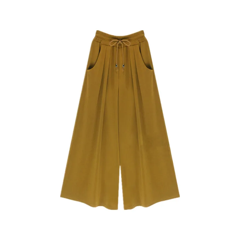 

Summer Calf Length Wide Leg Pants Large Size Loose Drawstring Palazzo Pants Stretch Broad Leg Trousers for Women 6XL