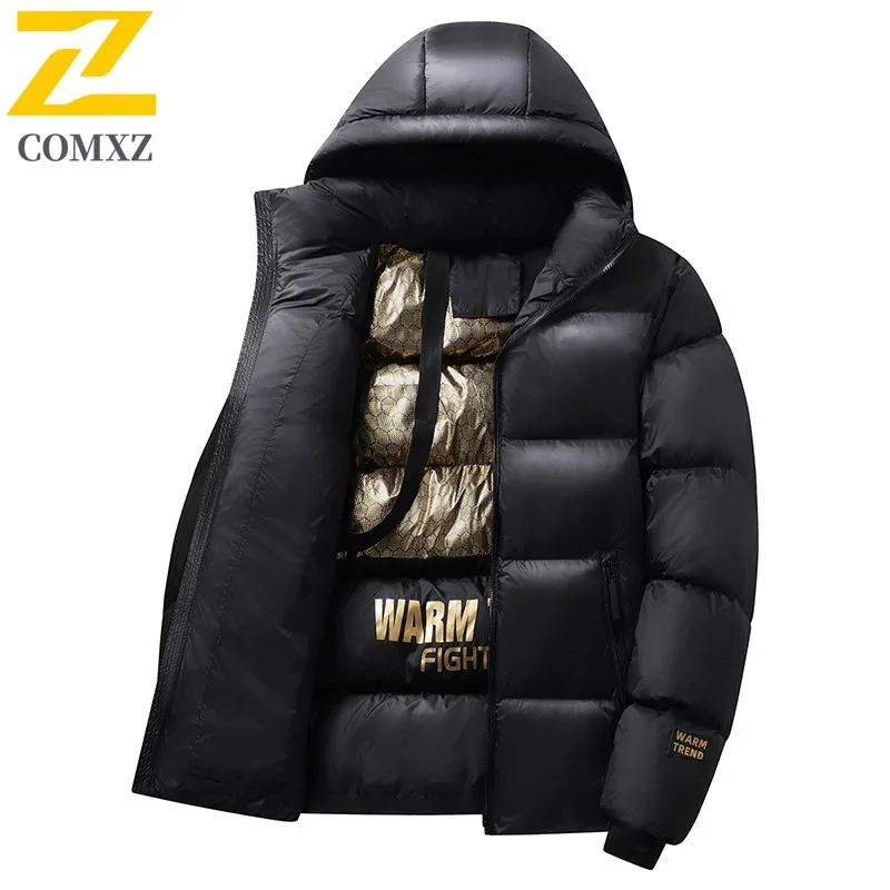 

COMXZ Men Winter Fleece Lined Cotton Jacket Loose Fit Hip Hop Hooded Coat Streetwear Thick Warm Outwear Plus Size Fashion Parka