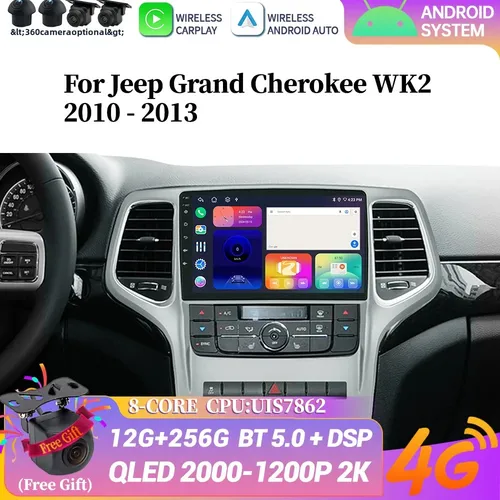 アンドロイド 14 カーラジオジープグランドチェロキー WK2 2010-2013 ステレオマルチメディア 4 グラム GPS ワイヤレス BT Carplay タッチヘッドユニット画面