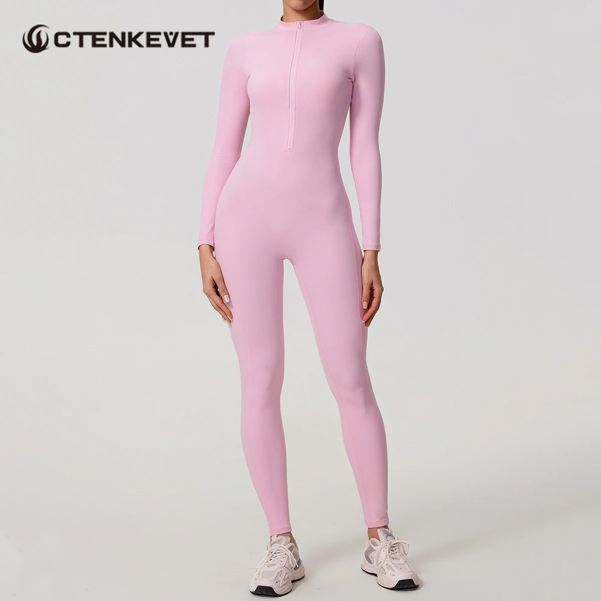 

Ctenkevet женский комбинезон с длинными рукавами и полумолнией с V-образным вырезом на спине, подтягивающая ягодицы, спортивная одежда для спортзала, спортивная одежда для женщин