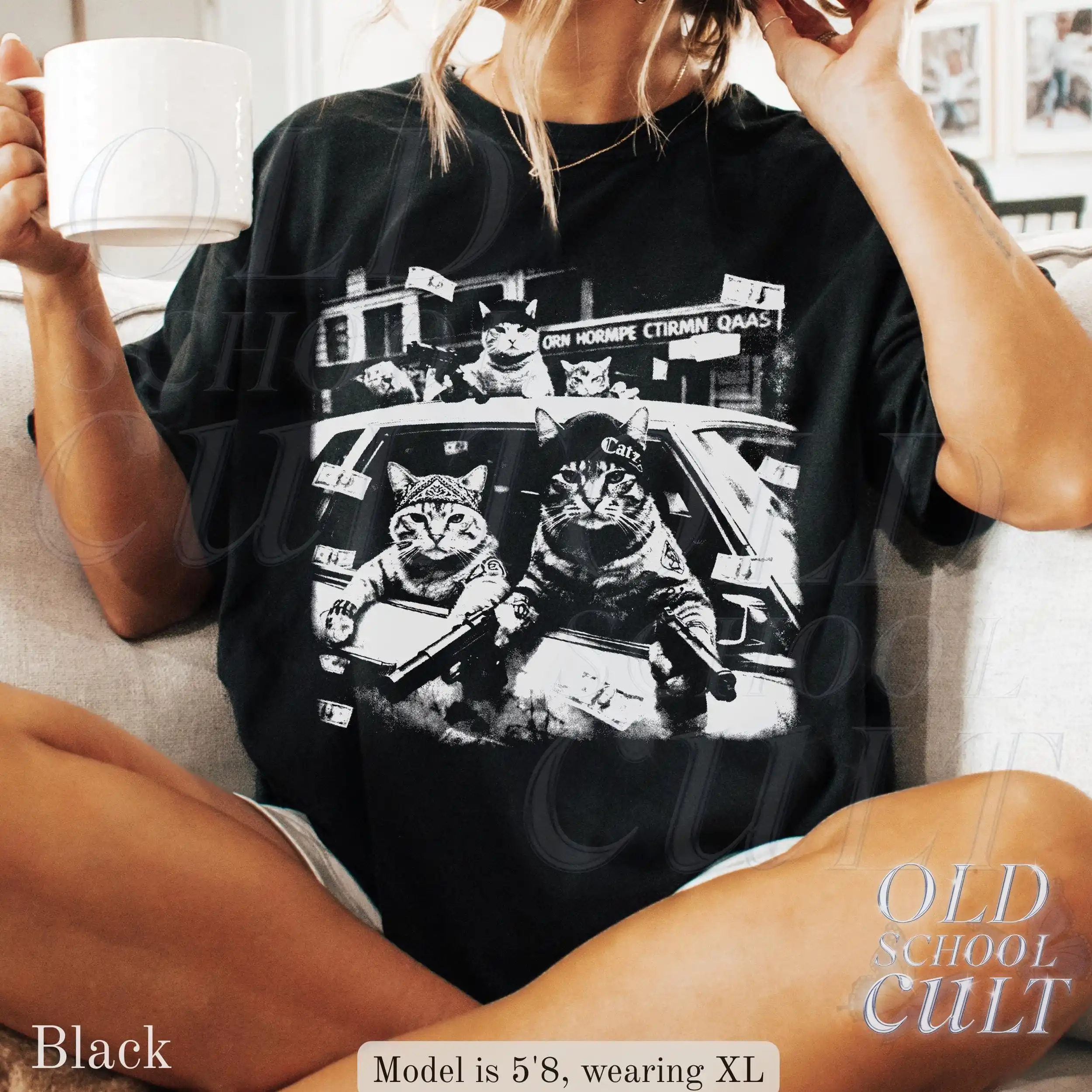 Gangster Cats Graphic T Shirt, Vintage Black Cat Tee, Retro Streetwear Shirts, Funny Cat Top, Unisex Cool Tshirt, Cat Lover Gift