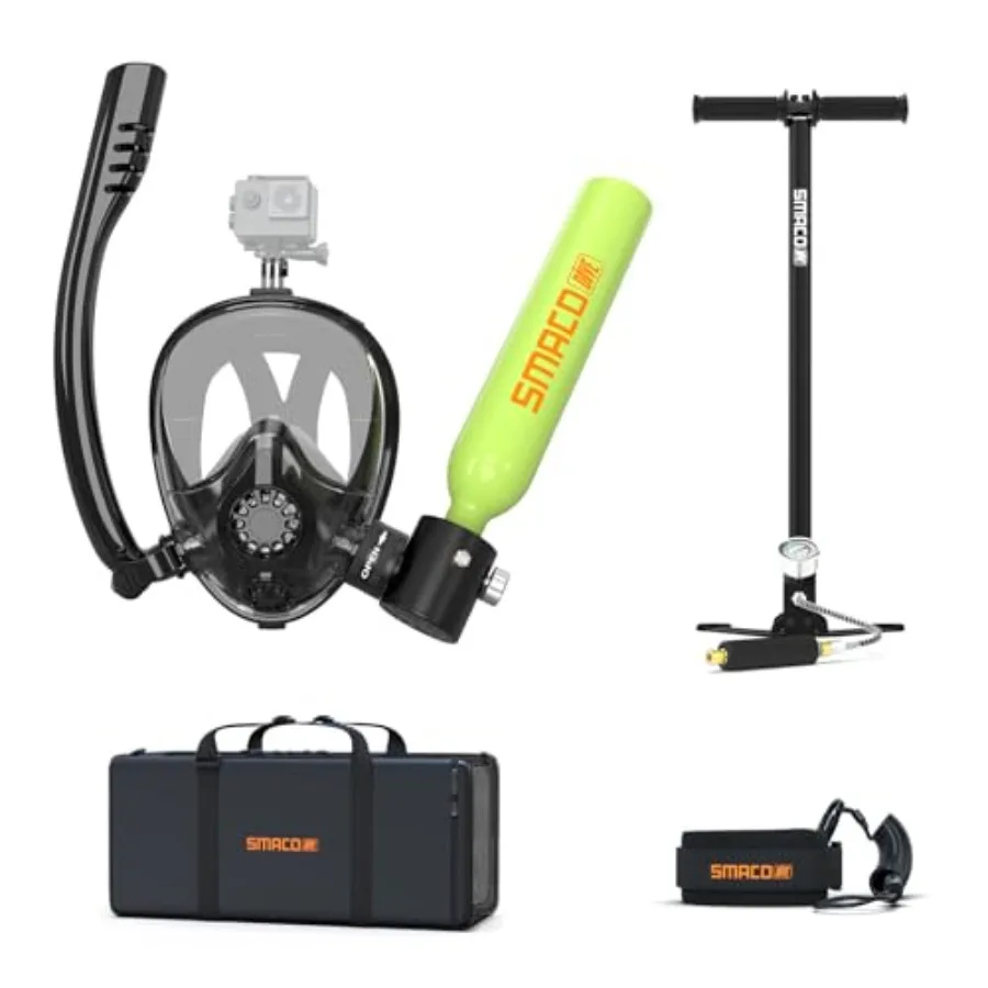 

Shallow water diving emergency rescue: aluminum mini scuba tank with full face snorkel mask black 0.5L reusable portable pony b