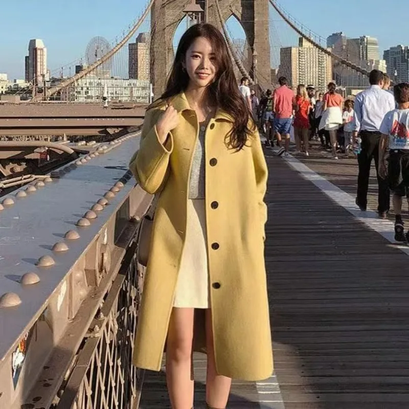 

Elegant Women's Wool Winter Warm Collar Single Breasted Coat Loose Double-sided Woolen Coat 2025