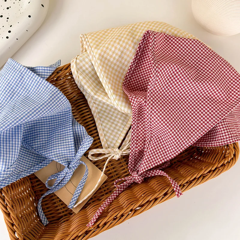 French Country-Style Checkered Headscarf for Women Decorative Triangle Scarf for Stylish Teenage Girls Hair Tying Scarf Headband image 4