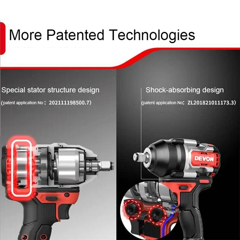 DEVON Heavy Duty Impact Wrench Brushless 5759 20v 850Nm Torque Adjustable 2400rpm 2700ipm Universal Flex Battery Platform