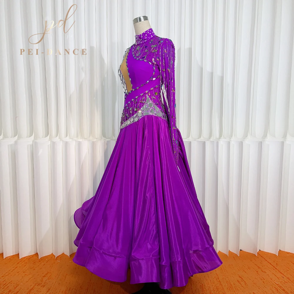 PEIDANCE 2024 New Arrival Fuchsia International Standard Ballroom Waltz Tango Fox Trot Modern Dance Dress For Competetion 1188