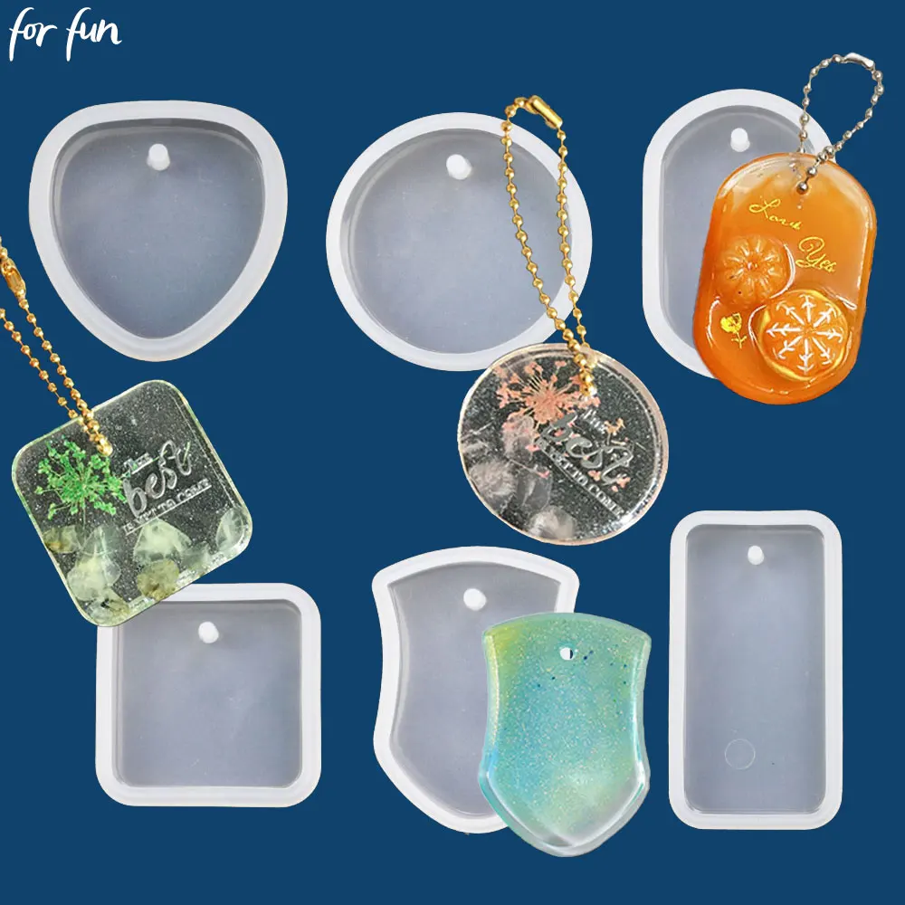 

For Fun DIY Keychain Pendant Silicone Mold Crystal Drip Glue Resin Mold Heart-shaped Square Jewelry With Hole Hanging Tag Making