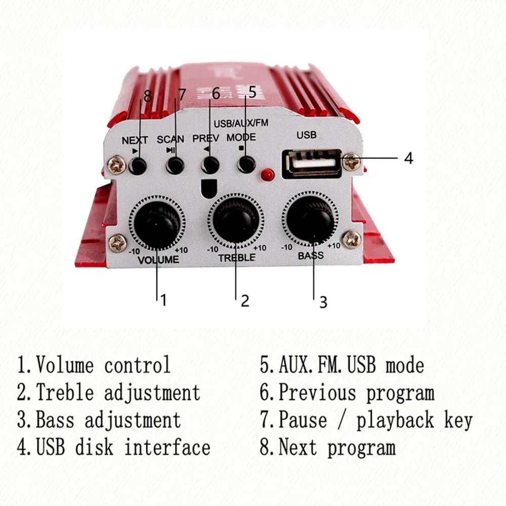 MA700 Car Bluetooth 5.0 Amplifier 2.0 Channel USB/MP3/FM High Power Mini Amplifier MP3 Amplifier Treble Adjustment 12V3A UK Plug