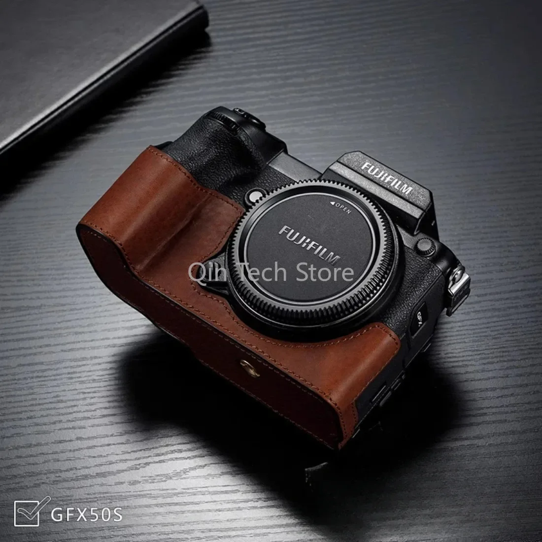 Meia capa de couro genuíno para câmera fujifilm gfx50s gfx50sii gfx50r gfx100s bolsa protetora