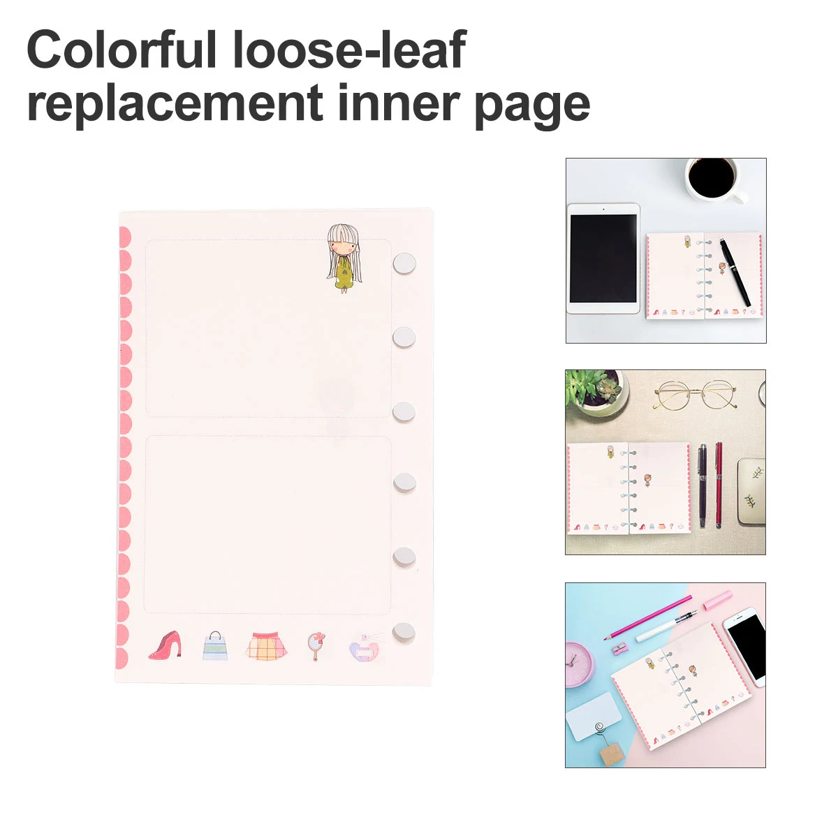 3pcs Loose-Leaf Paper Replacement Core Papers Smooth Surface Safe Colorful Design Fits 6 Ring Binders Planners