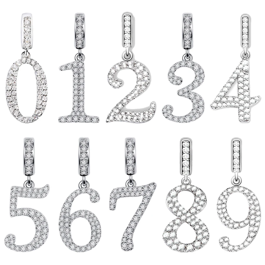 Sell Well Lucky Number Sparkling Dangle Charms Beads Fit Original 925 Sterling Silver Bracelet DIY Women Fashion Jewelry