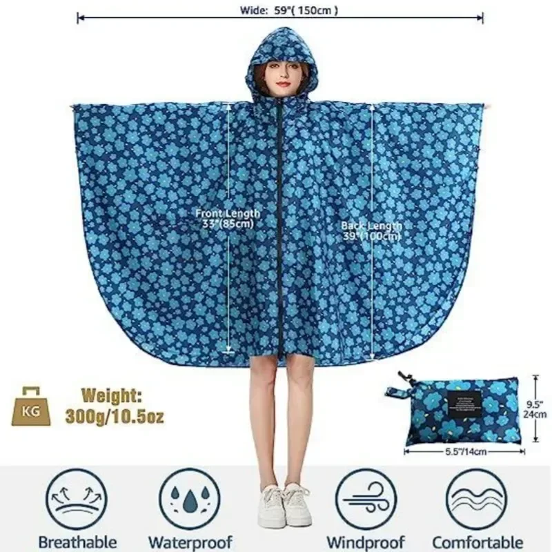 Hooded Rain Poncho Jacket Coat Waterproof Rain Poncho Lightweight Reusable Hiking Hooded Coat Jacket for Outdoor Activities