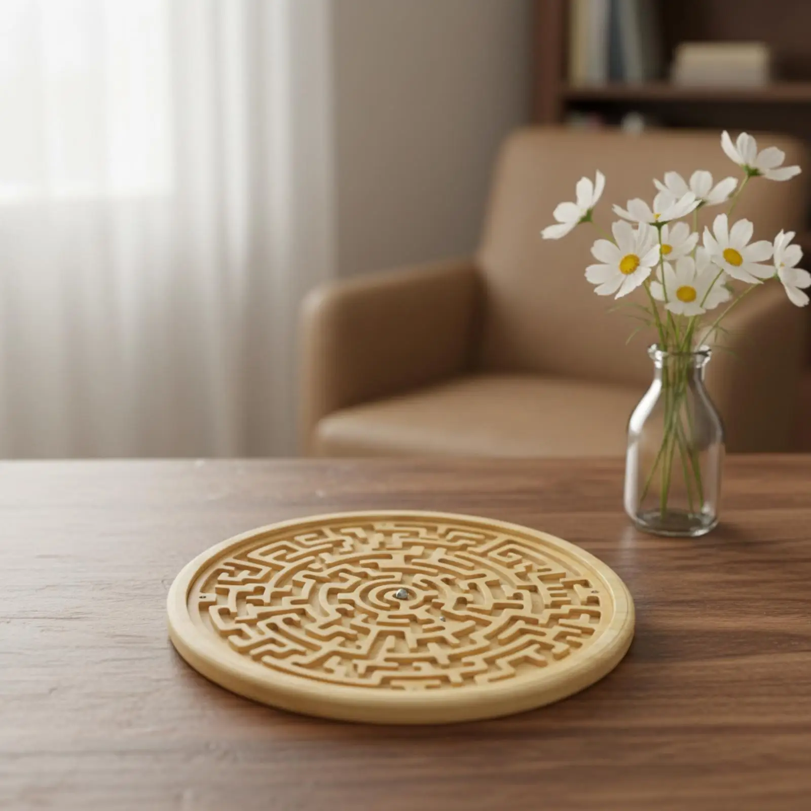 Bamboo Wooden Maze Puzzle Game 3D Ball Maze Toy for Kids Adults Portable Brain Game