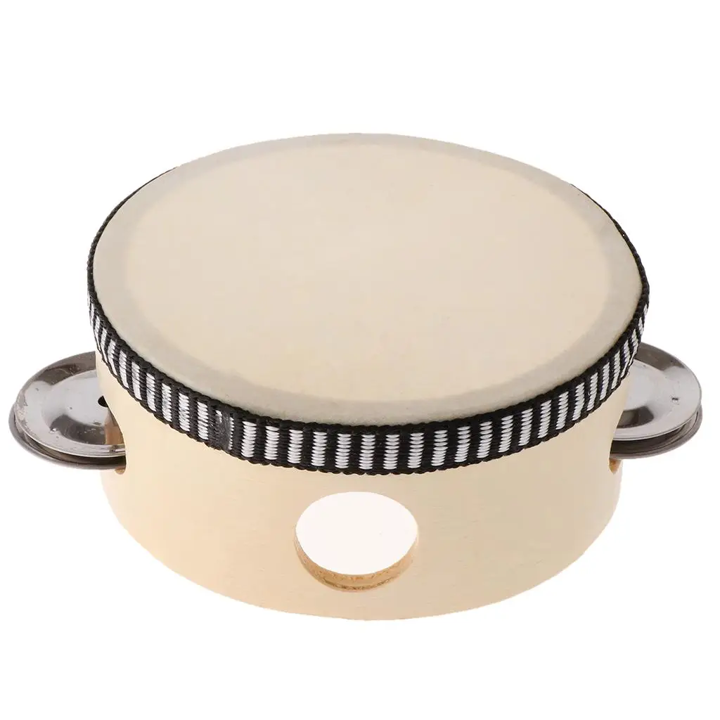 4/6/8inch Wooden Hand Held Tambourine Drum with Metal Jingles Percussion Musical Instruments Toys for Children Music Game Dance