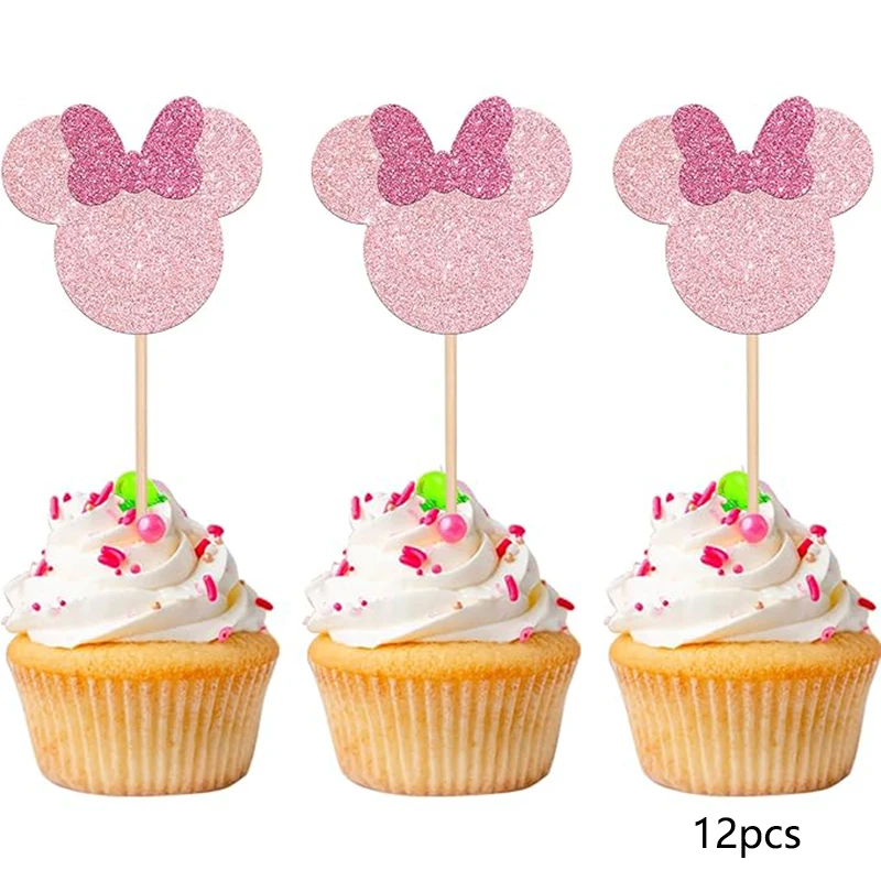 12 Stück Mausförmige Tortendekorationen, Mini-Papier-Cupcake-Topper mit Glitzernden Schleifen, Hochzeit, Geburtstag, Party-Tortendekorationen – Detail 6