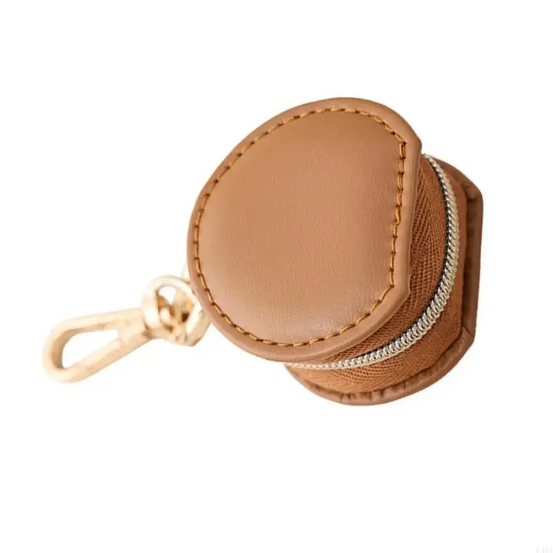 P88A Mini Keychain Jewelry Box مع Zipper Closure Pu Leather Ring Keyring