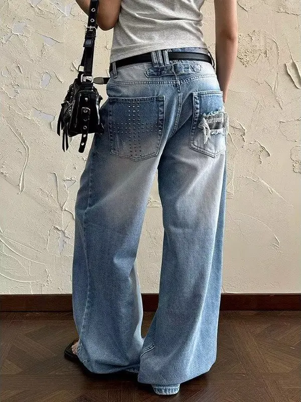 Calças Jeans Largas com Zíper, Estilo Solto, Novo Estilo de Verão, Unissex, Estilo High Street, Calças de Denim com Zíper par...