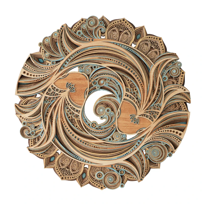 Ladder Wood Folding Carving New Chinese round Wall Decoration