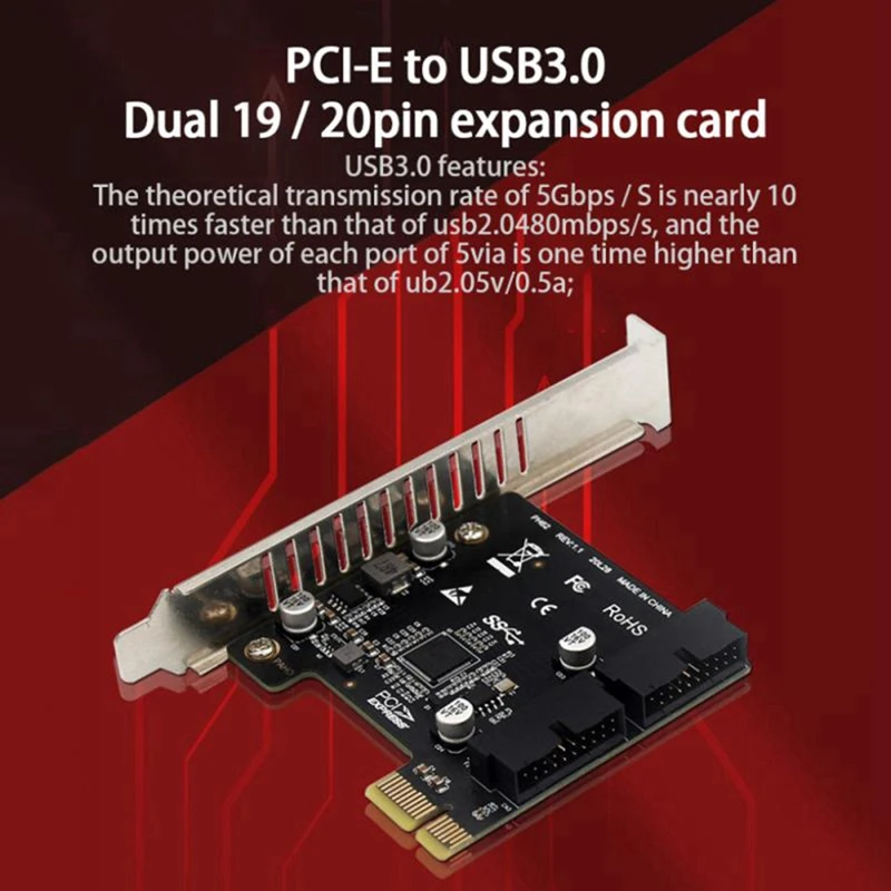 PH62 PCIE Adapter Card Adapter 2 Port USB3.0 Hub Internal 19/20 Pin Header USB 3 To PCIE PCI Express Adapter Card