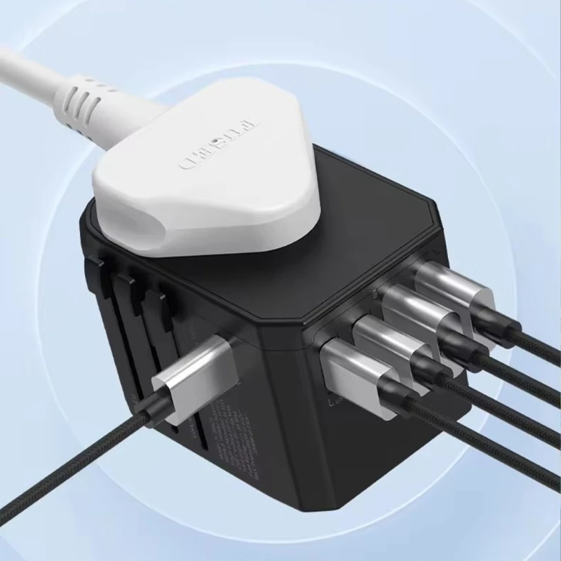 Travel Power Adapter Converters 305C3 for Global Use, 2 USB + 3 Type C Port Connectors for All Genders