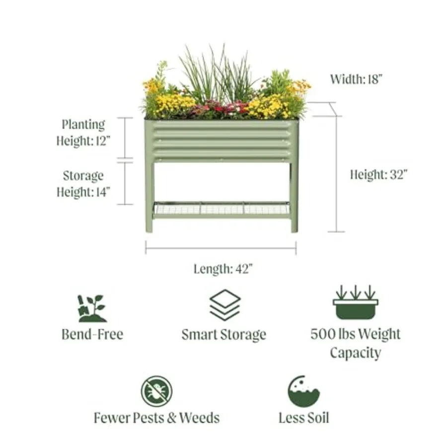 Elevated Raised Garden Bed- Slim Series 1.5' x 3.5' Outdoor Planters Boxes with Legs and Storage Rack for Patio 500 Lbs Weight