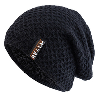 New Unisex Winter Hats For Men & Women Warm Ski Beanie Hat Letter Label Decor Thermal Lined Knitted Hat