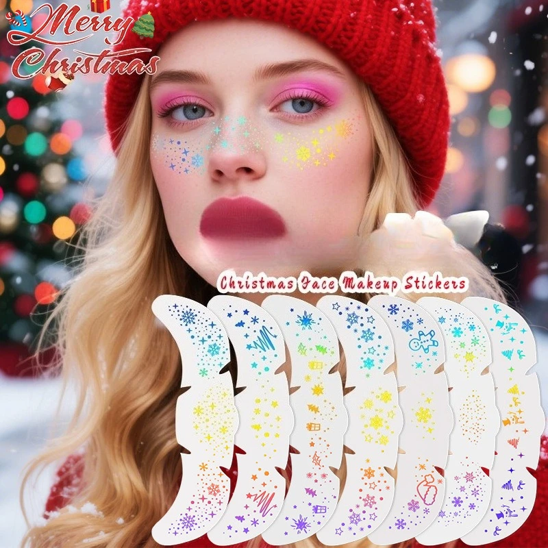 6pcs/set Christmas Freckles Temporary Tattoo Stickers Hot Stamping Metallic Radiation Silver Freckles Makeup Patches Face Makeup