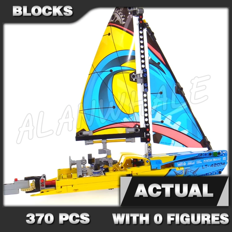 370 Stück 2in1 Technical Racing Yacht Catamaran World of Water Sports Sails 10823 Bausteinset, kompatibel mit Modell