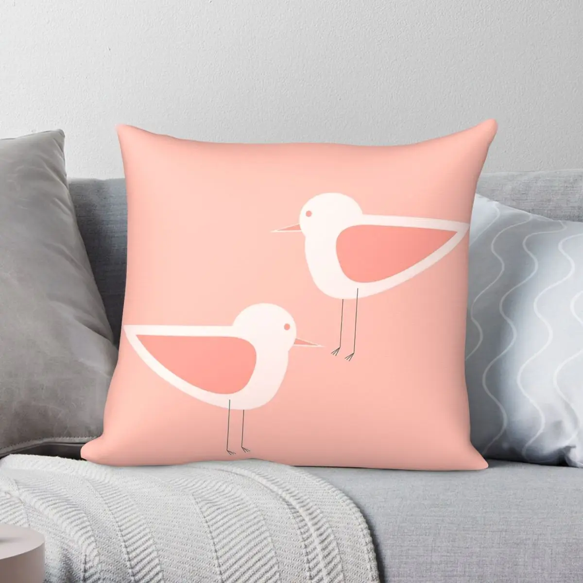 Wader Shorebird Pair In Blush Pillowcase Polyester Linen Velvet Printed Zip Decor Pillow Case Car Cushion Case