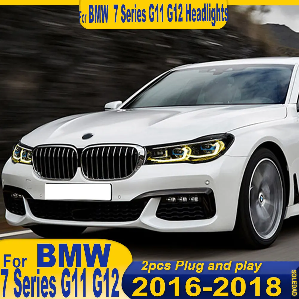 Car for BMW 7 Series G11 G12 Headlight Assembly 2016-2018 Modification New Blue Frame LED Lens Daytime Running Light Turn Signal