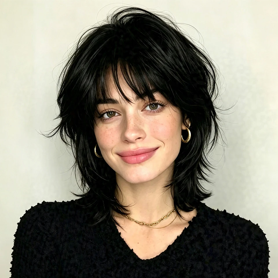 Unisex Short Wolf Cut Mullet Wig with Bangs Synthetic Straight Pixie Cut Wig Layered Wolf Tail Wig for Daily Wear or Cosplay