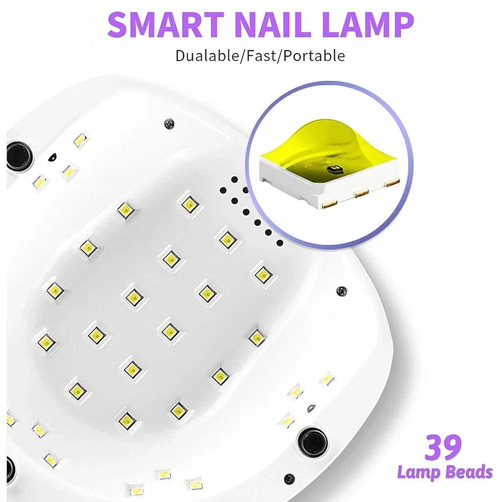 DianaBeauty 86W UV LED Lâmpada para unhas Lâmpada para manicure com 39 LEDs de secagem rápida Lâmpada de secagem para unhas Luz de cura para esmalte em gel