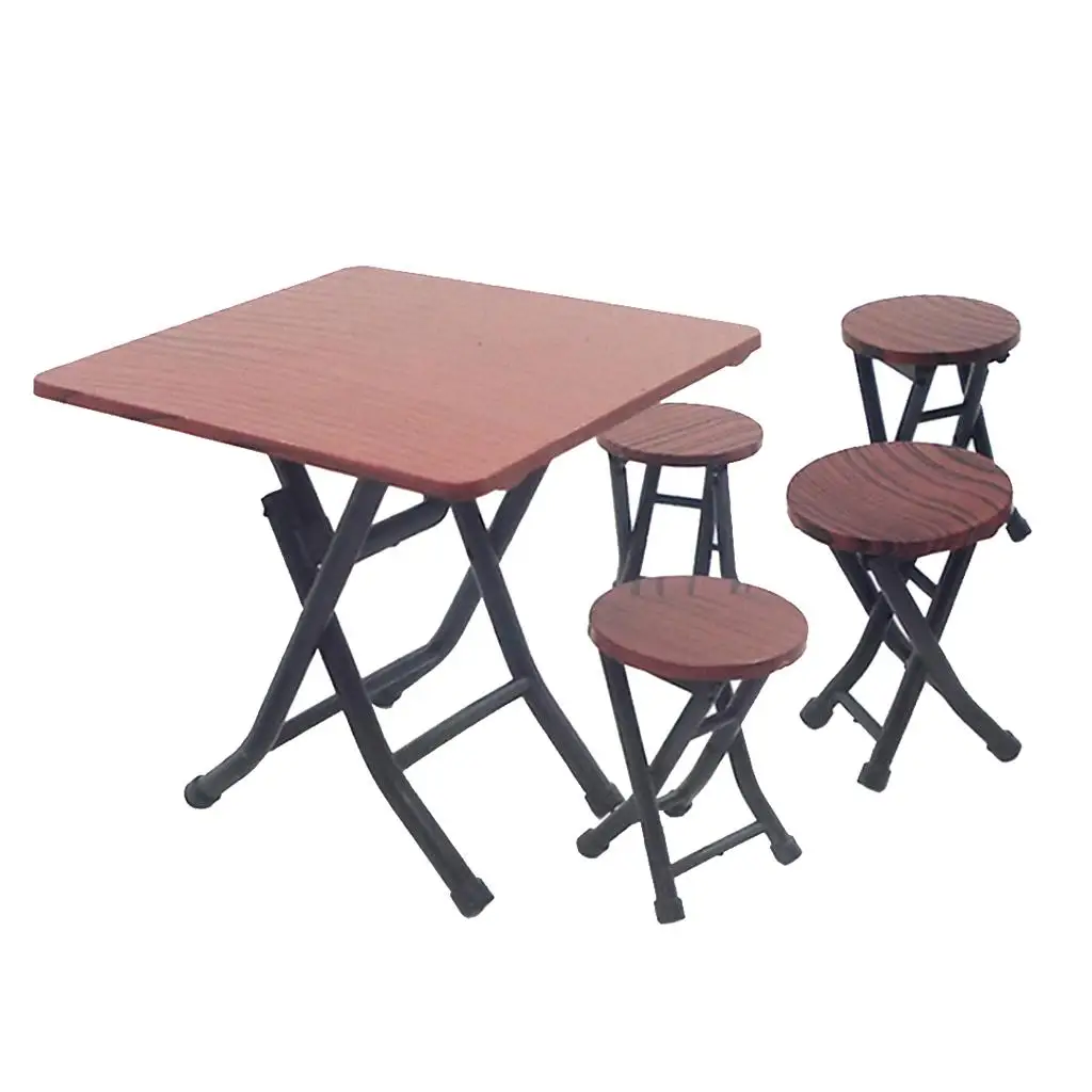 Meubles miniatures en bois pour enfants, table à manger, 4 chaises, ensemble pliable, maison de courses, cadeau pour enfants, 1/12, 5 pièces par ensemble