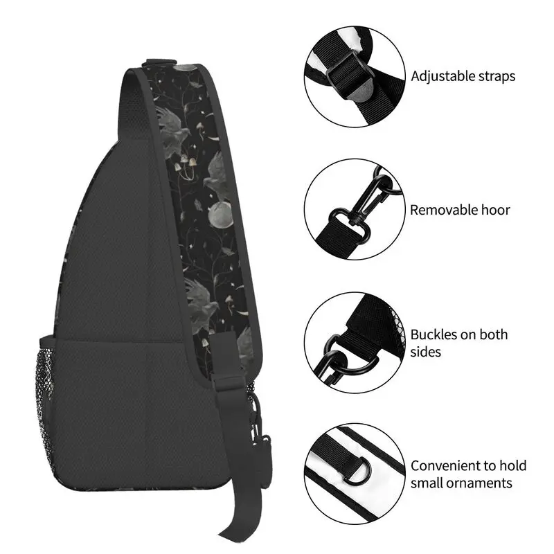 Mochila Crossbody Sling para homens, bolsa de ombro personalizada, bruxa do Dia das Bruxas, crow moon, ciclismo, mochila de acampamento