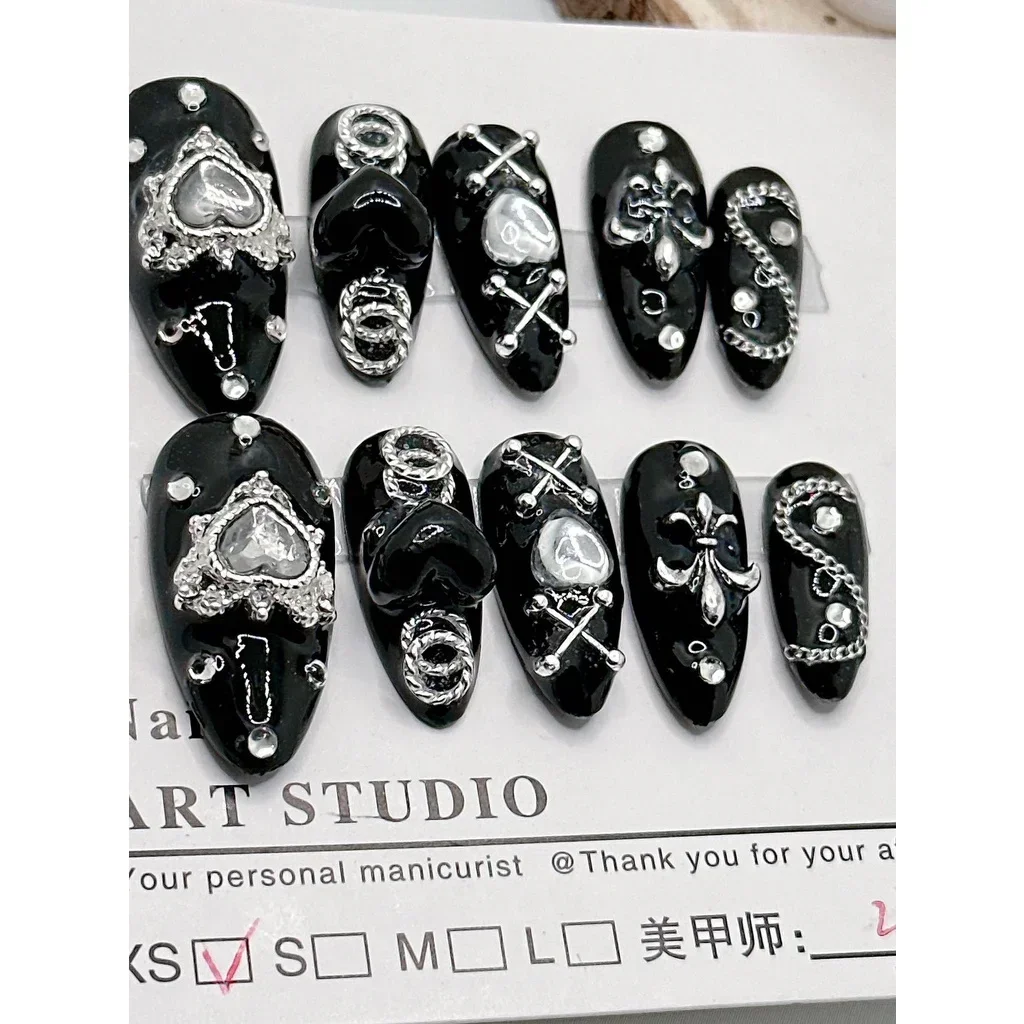 Handmade Wear Nail Dark Mine Series Dark Spicy Girl Style Nail Patch Black Nail Art Finished Fake Nails