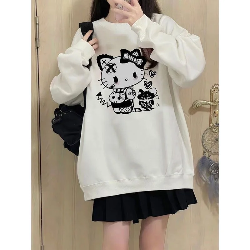 Sanrio Japanese Soft Girl Hello Kitty Sweatshirts Sweet Cool Girl Preppy Style Clothes Cute Top for Women 2000s 2024 Spring New