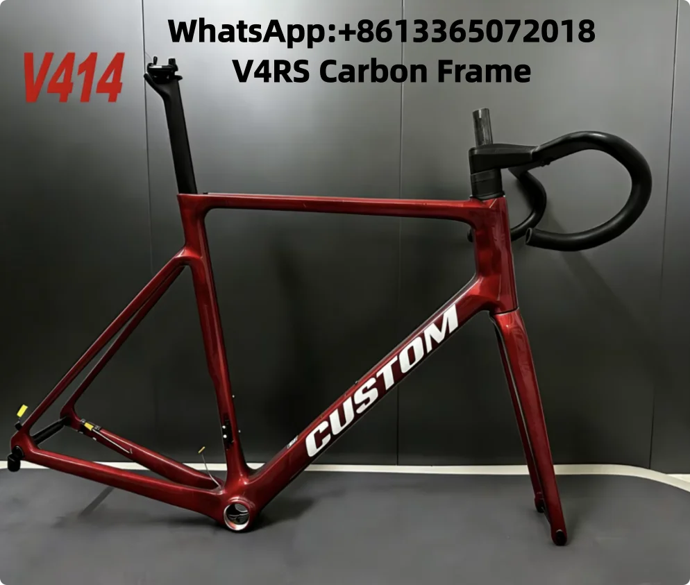 V4RS Carbon Frameset V5RS Road Bicycle Framewith Integrated Handlebar Disc Brakes DIY Logo+Color 42,45.5,48.5,51,53,55,57cm