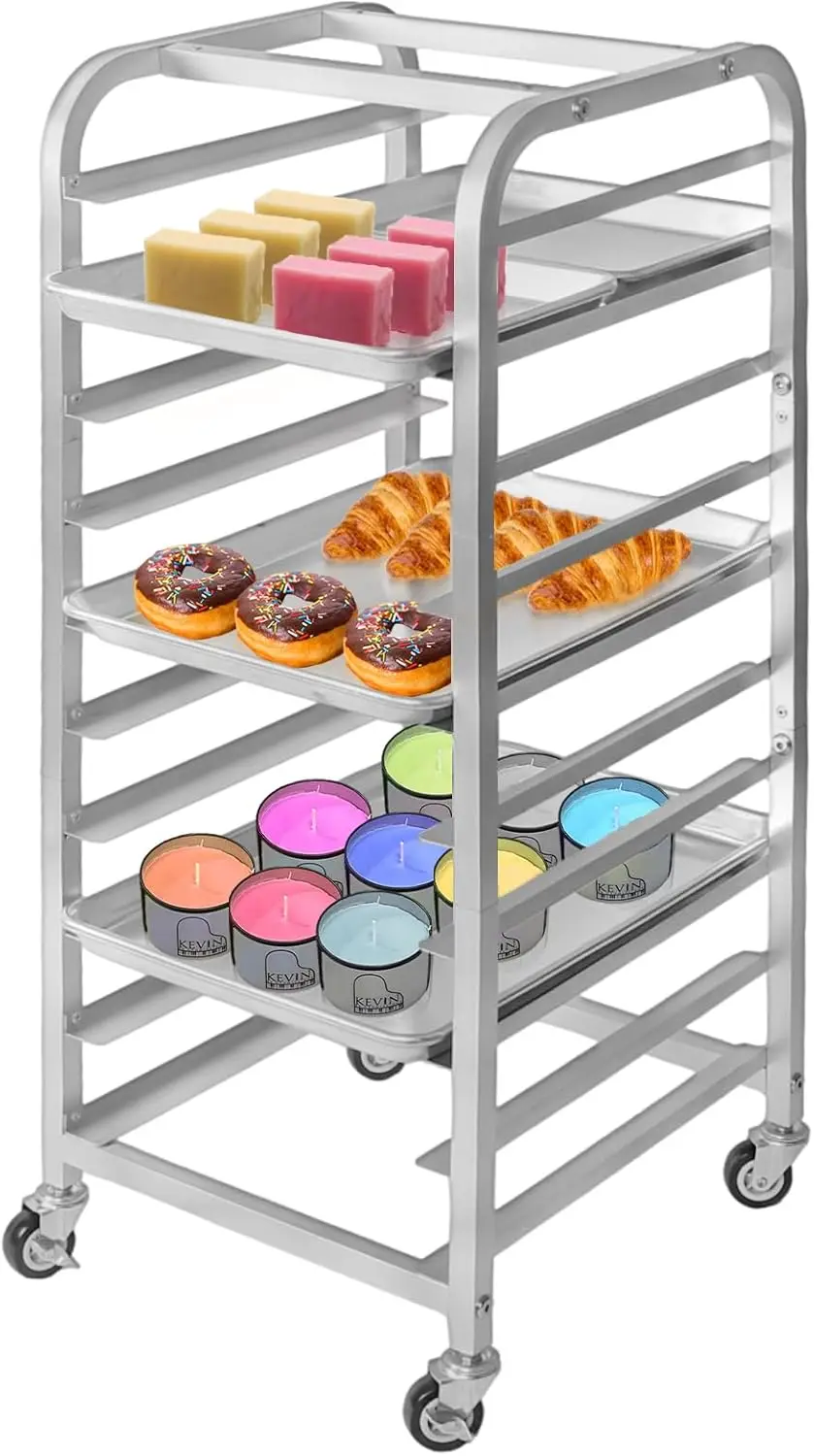 

10-Tier Rolling Rack for Half & Quarter Sheet Pans - Cooling, Baking, and Storage with Wheels