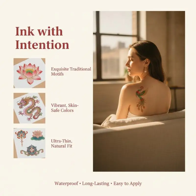 5 Sheets Chinese Style Temporary Tattoo Stickers Waterproof Long Lasting Vivid Patterns For Cosplay Festivals Parties Body Decor