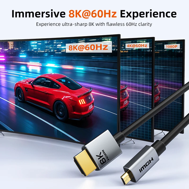 CABLETIME 8K/60Hz Micro HDMI Cable 2.1 3D Effect Micro HD to HD Cable HDMI 2.1 to Micro HDMI for Camera Laptop HDTV HDMI Micro