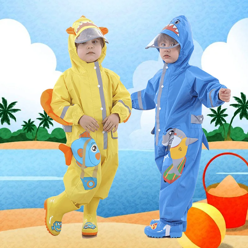 1 pz bambini impermeabile bambini ragazzi ragazze tuta impermeabile con cappuccio un pezzo Cartoon aby Rainwear e pantaloni per ragazze ragazzi