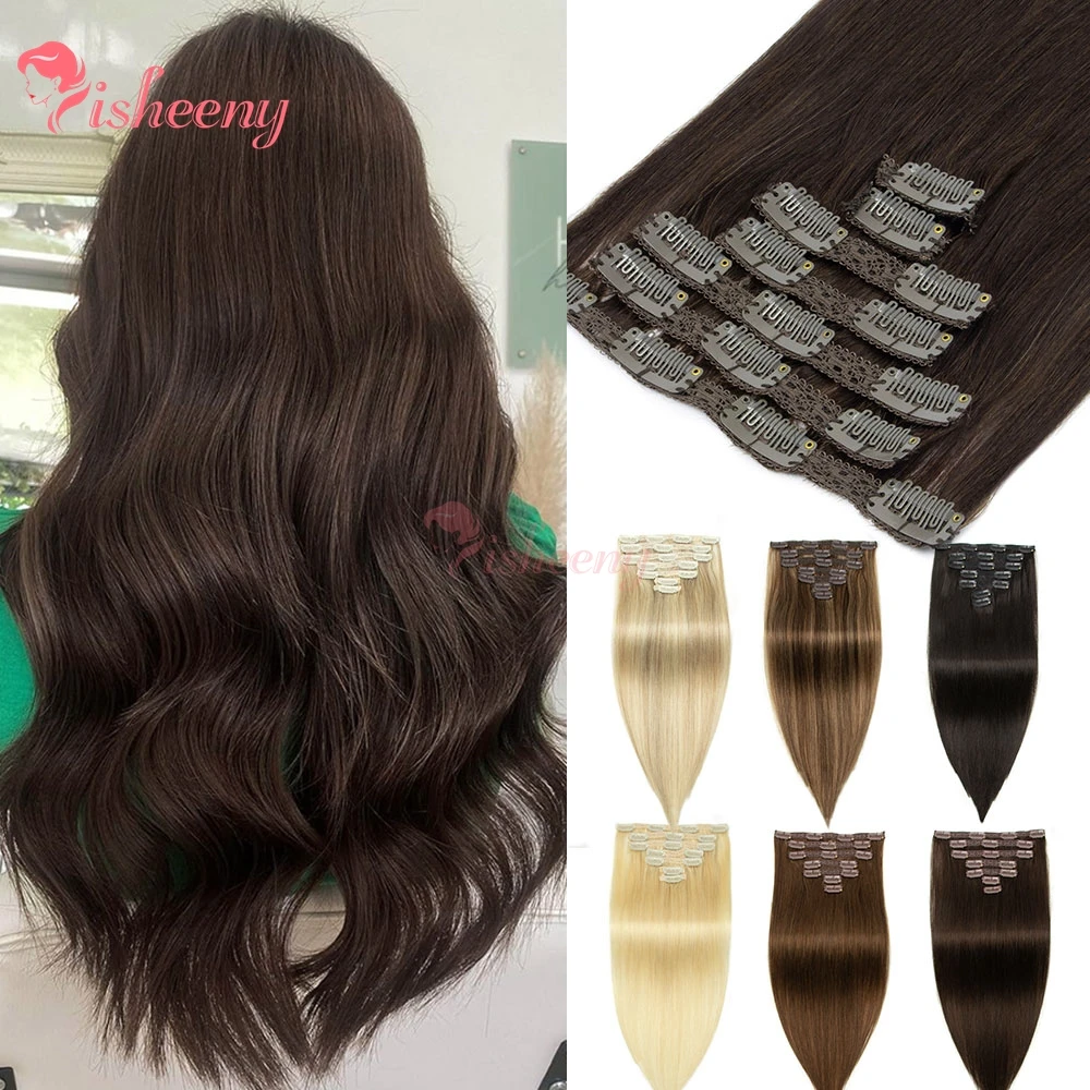 

Straight Clip In Hair Extensions 100% Real Human Hair 16-24 Inch 120G Double Weft Invisible Clip Human Hair Extensions 7pcs/set