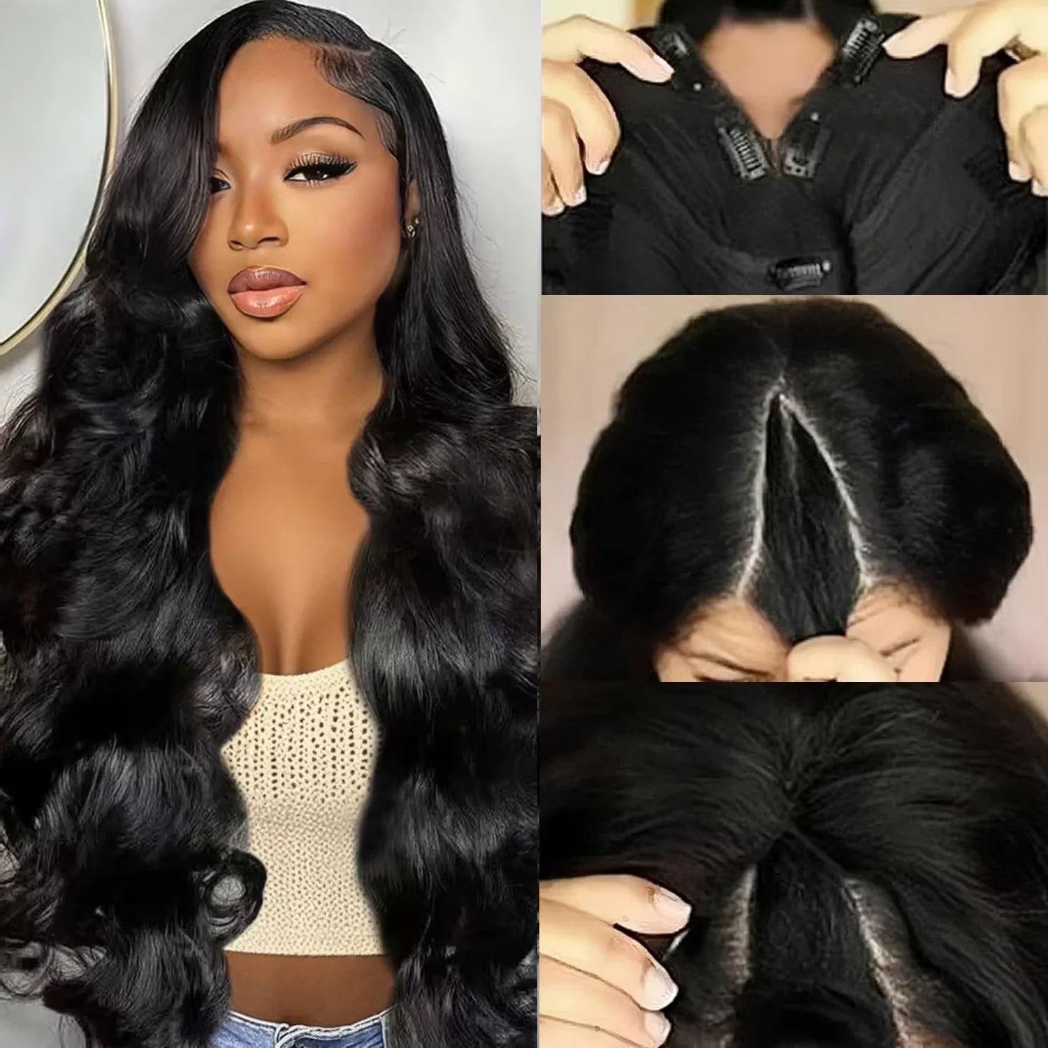 

Body Wave Human Hair Wigs V Part Wig Human Hair No Leave Out Brazilian V Part Human Hair Wave Wigs Full Machine Made For Women